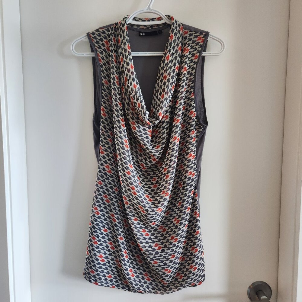 WE Sleeveless Cowl Neck Top with Bird Print (L)